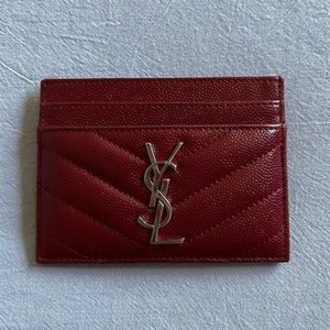 Saint Laurent Red Card Holder Silver Hardware EUC